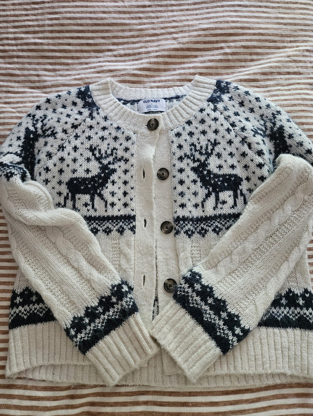 Old Navy Cream & Black Nordic Reindeer Cardigan